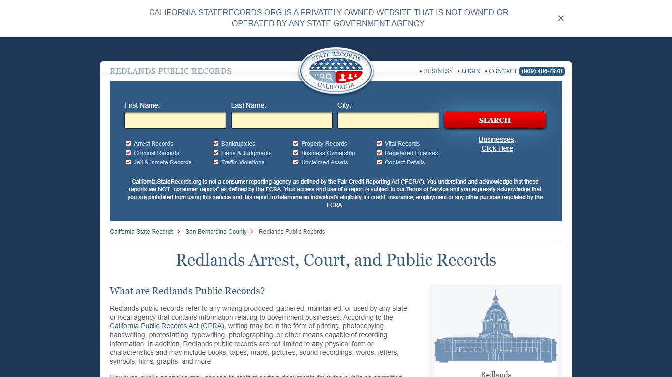 Redlands Arrest and Public Records | California.StateRecords.org
