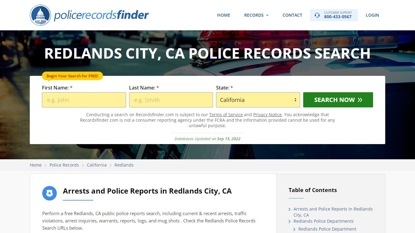 REDLANDS CITY, CA POLICE RECORDS SEARCH - RecordsFinder